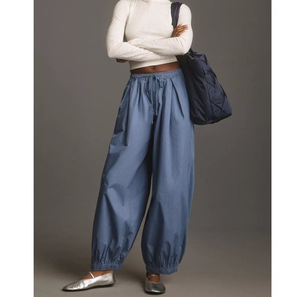 By Anthropologie The Mossa Parachute Pants Blue Medium Petite MP - Picture 2 of 14